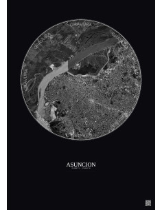Asuncion Satellite View Poster 6km B&W | Gravura – Dark background