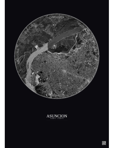 Affiche Asuncion – Poster vue satellite 6km N&B | Gravura – Fond foncé