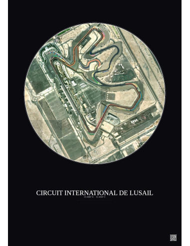 Affiche Circuit International De Lusail – Poster vue satellite 1km Couleur | Gravura – Fond foncé