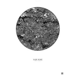 Affiche San Jose – Poster vue satellite 2.5km N&B | Gravura – Fond clair