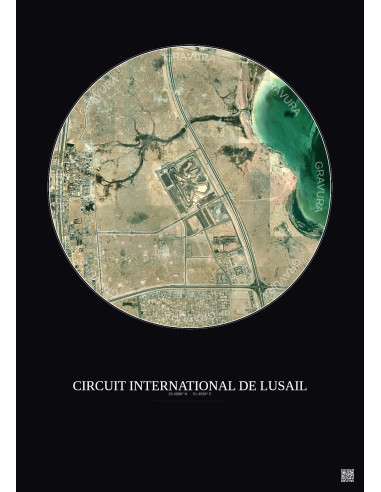 Circuit International De Lusail Satellite View Poster 5km Color | Gravura – Dark background