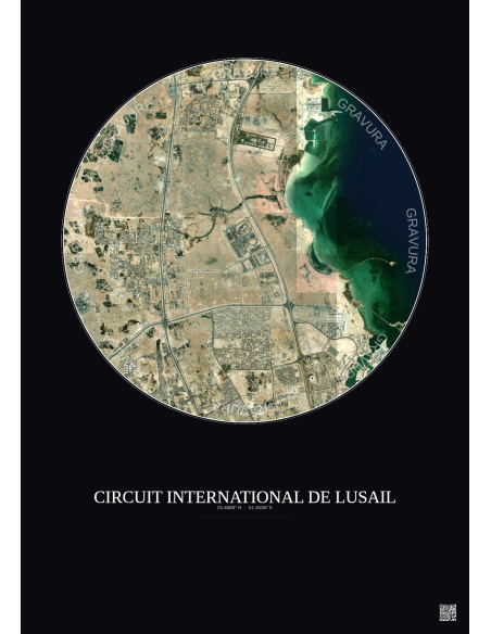 Affiche Circuit International De Lusail – Poster vue satellite 10km Couleur | Gravura – Fond foncé