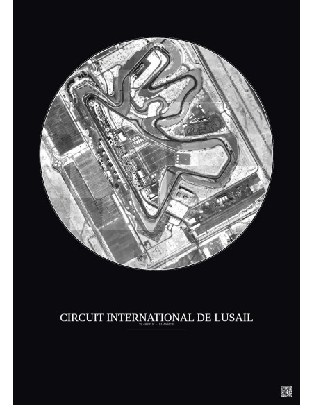 Circuit International De Lusail Satellite View Poster 1km B&W | Gravura – Dark background