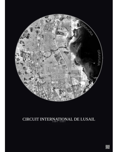 Circuit International De Lusail Satellite View Poster 10km B&W | Gravura – Dark background