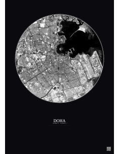 Doha Satellite View Poster 10km B&W | Gravura – Dark background