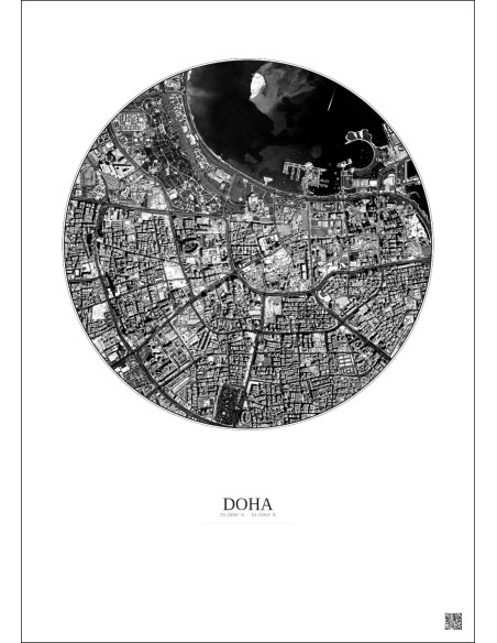 Doha Satellite View Poster 2.5km B&W | Gravura – Light background