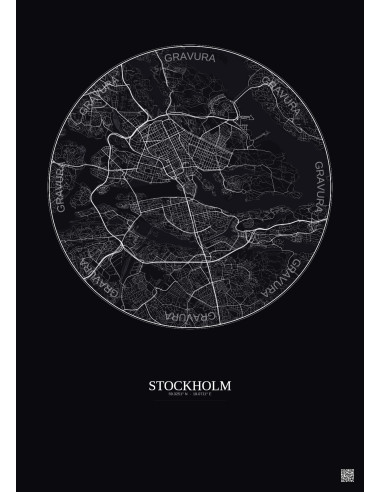 Affiche Stockholm – Poster carte de ville 6km | Gravura – Fond foncé