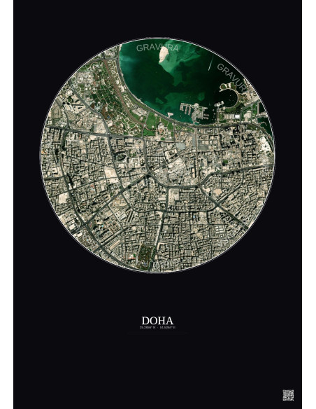 Doha Satellite View Poster 2.5km Color | Gravura – Dark background