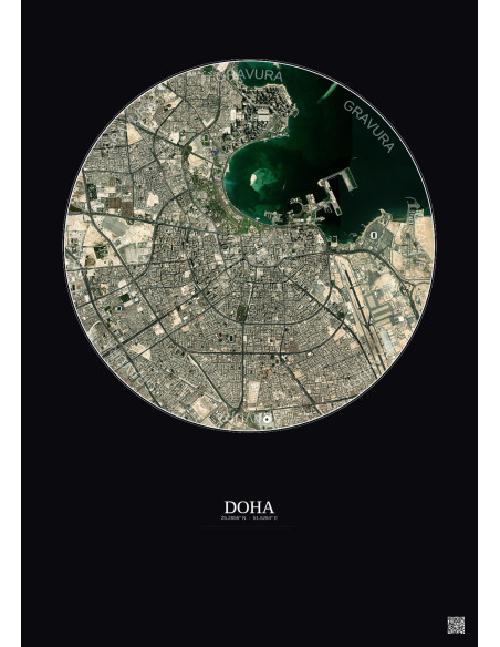 Doha Satellite View Poster 6km Color | Gravura – Dark background