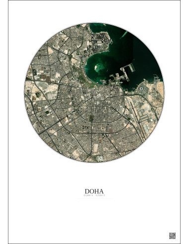 Doha Satellite View Poster 6km Color | Gravura – Light background