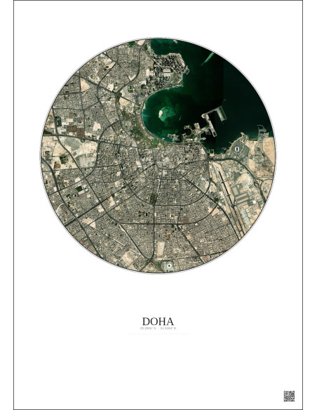 Doha Satellite View Poster 6km Color | Gravura – Light background