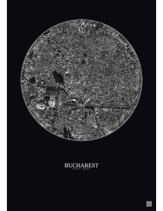 Bucharest Satellite View Poster 2.5km B&W | Gravura – Dark background