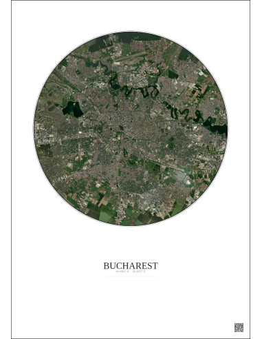 Bucharest Satellite View Poster 10km Color | Gravura – Light background