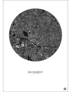 Bucharest Satellite View Poster 2.5km B&W | Gravura – Light background