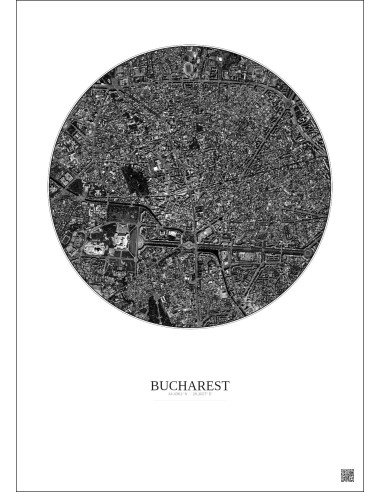 Bucharest Satellite View Poster 2.5km B&W | Gravura – Light background