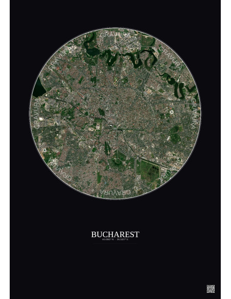 Affiche Bucharest – Poster vue satellite 6km Couleur | Gravura – Fond foncé
