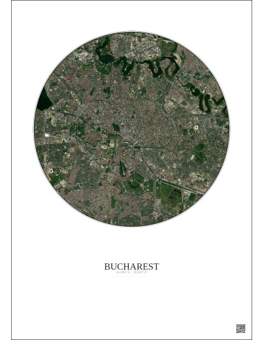 Bucharest Satellite View Poster 6km Color | Gravura – Light background