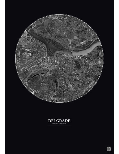 Belgrade Satellite View Poster 10km B&W | Gravura – Dark background
