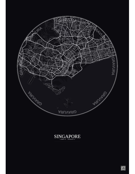 Affiche Singapore – Poster carte de ville 10km | Gravura – Fond foncé