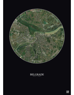 Affiche Belgrade – Poster vue satellite 10km Couleur | Gravura – Fond foncé