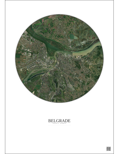 Affiche Belgrade – Poster vue satellite 10km Couleur | Gravura – Fond clair