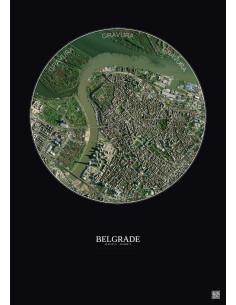 Affiche Belgrade – Poster vue satellite 2.5km Couleur | Gravura – Fond foncé