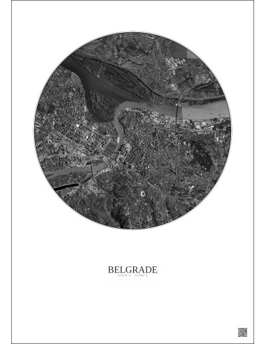 Affiche Belgrade – Poster vue satellite 6km N&B | Gravura – Fond clair