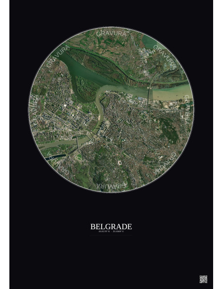 Affiche Belgrade – Poster vue satellite 6km Couleur | Gravura – Fond foncé