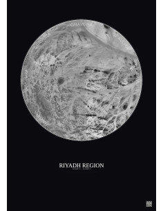Affiche Riyadh Region – Poster vue satellite 10km N&B | Gravura – Fond foncé