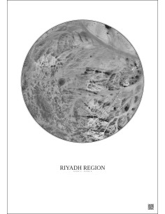Affiche Riyadh Region – Poster vue satellite 10km N&B | Gravura – Fond clair