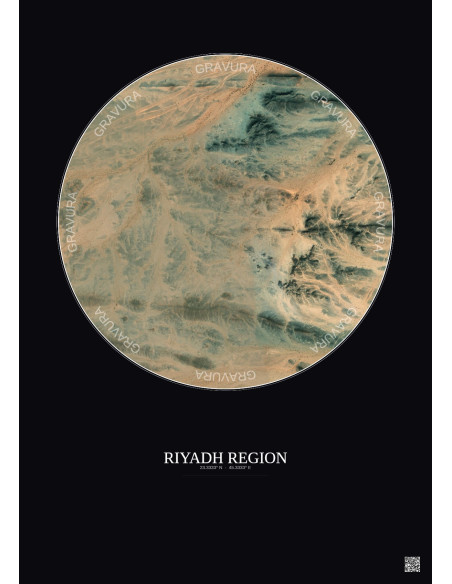 Affiche Riyadh Region – Poster vue satellite 2.5km Couleur | Gravura – Fond foncé