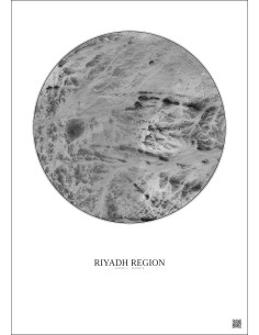 Affiche Riyadh Region – Poster vue satellite 6km N&B | Gravura – Fond clair