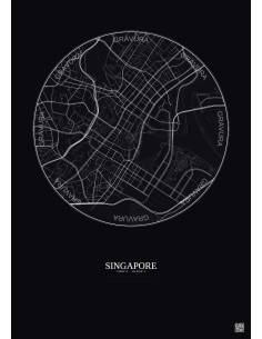 Singapore City Map Poster 2.5km | Gravura – Dark background