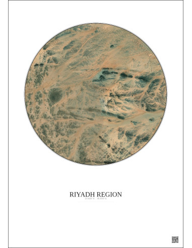 Affiche Riyadh Region – Poster vue satellite 6km Couleur | Gravura – Fond clair