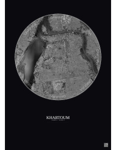 Khartoum Satellite View Poster 10km B&W | Gravura – Dark background