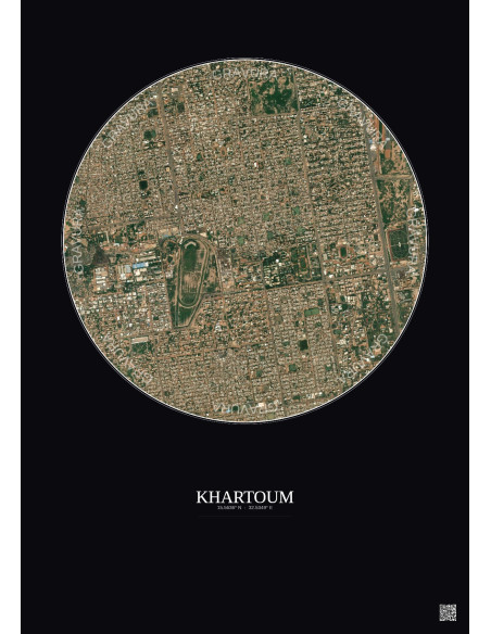 Affiche Khartoum – Poster vue satellite 2.5km Couleur | Gravura – Fond foncé
