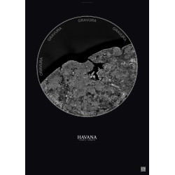Affiche Havana – Poster vue satellite 10km N&B | Gravura – Fond foncé
