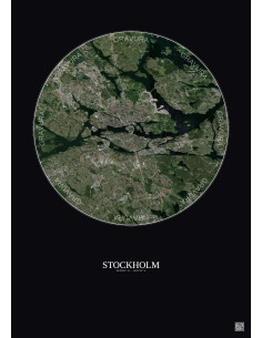 Stockholm Satellite View Poster 10km Color | Gravura – Dark background