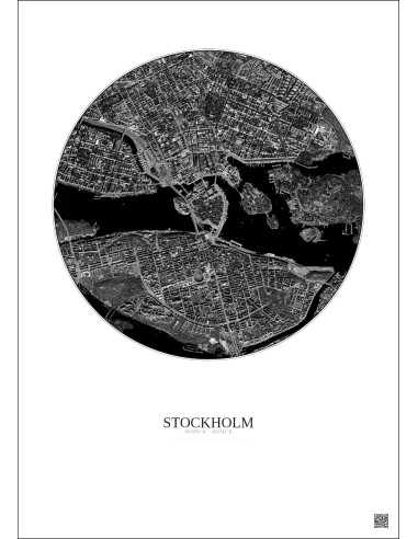 Stockholm Satellite View Poster 2.5km B&W | Gravura – Light background
