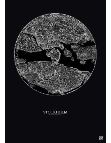 Stockholm Satellite View Poster 2.5km B&W | Gravura – Dark background