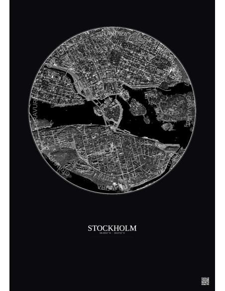 Stockholm Satellite View Poster 2.5km B&W | Gravura – Dark background