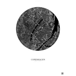Affiche Copenhagen – Poster vue satellite 2.5km N&B | Gravura – Fond clair
