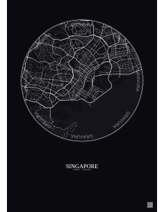 Singapore City Map Poster 6km | Gravura – Dark background