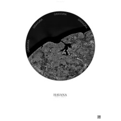 Affiche Havana – Poster vue satellite 10km N&B | Gravura – Fond clair