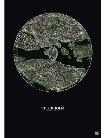 Affiche Stockholm – Poster vue satellite 2.5km Couleur | Gravura – Fond foncé