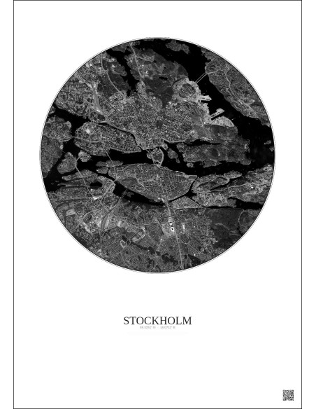 Affiche Stockholm – Poster vue satellite 6km N&B | Gravura – Fond clair
