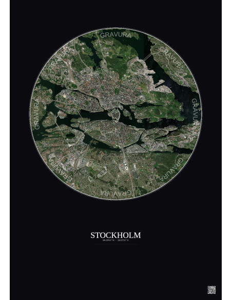 Stockholm Satellite View Poster 6km Color | Gravura – Dark background