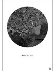 Affiche Singapore – Poster vue satellite 10km N&B | Gravura – Fond clair