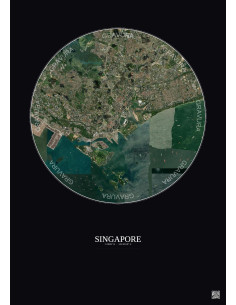 Affiche Singapore – Poster vue satellite 10km Couleur | Gravura – Fond foncé
