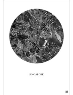 Affiche Singapore – Poster vue satellite 2.5km N&B | Gravura – Fond clair